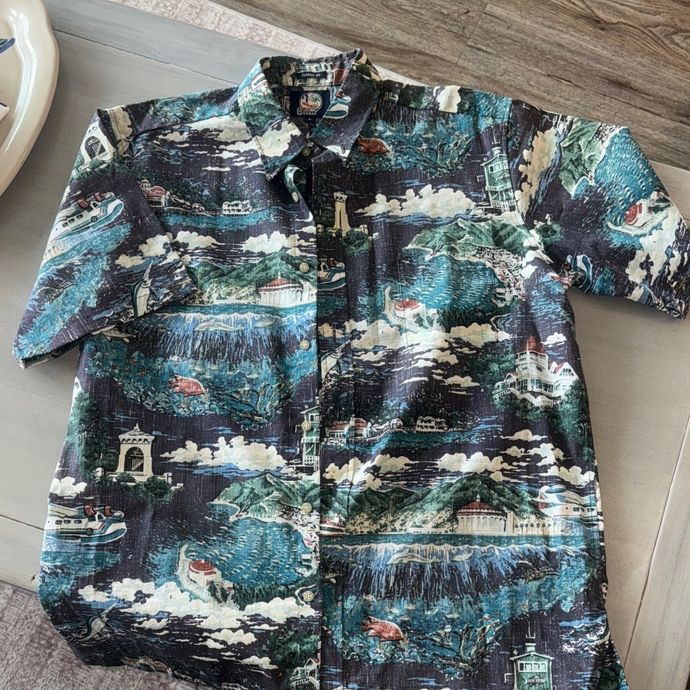 Reyn Spooner Blue and Green Scenic Button Down Shirt